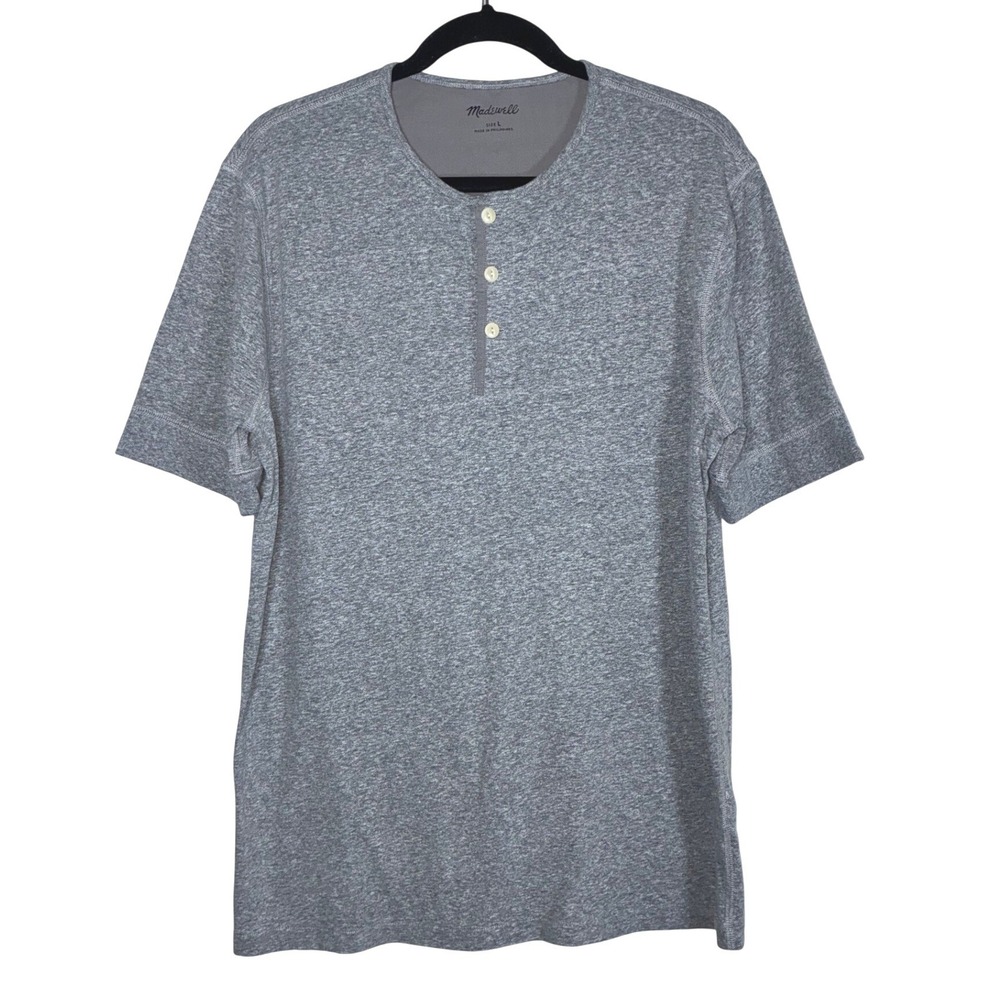 Madewell Mens Large Gray Heathered Short Sleeve Henley T-Shirt Button Tee